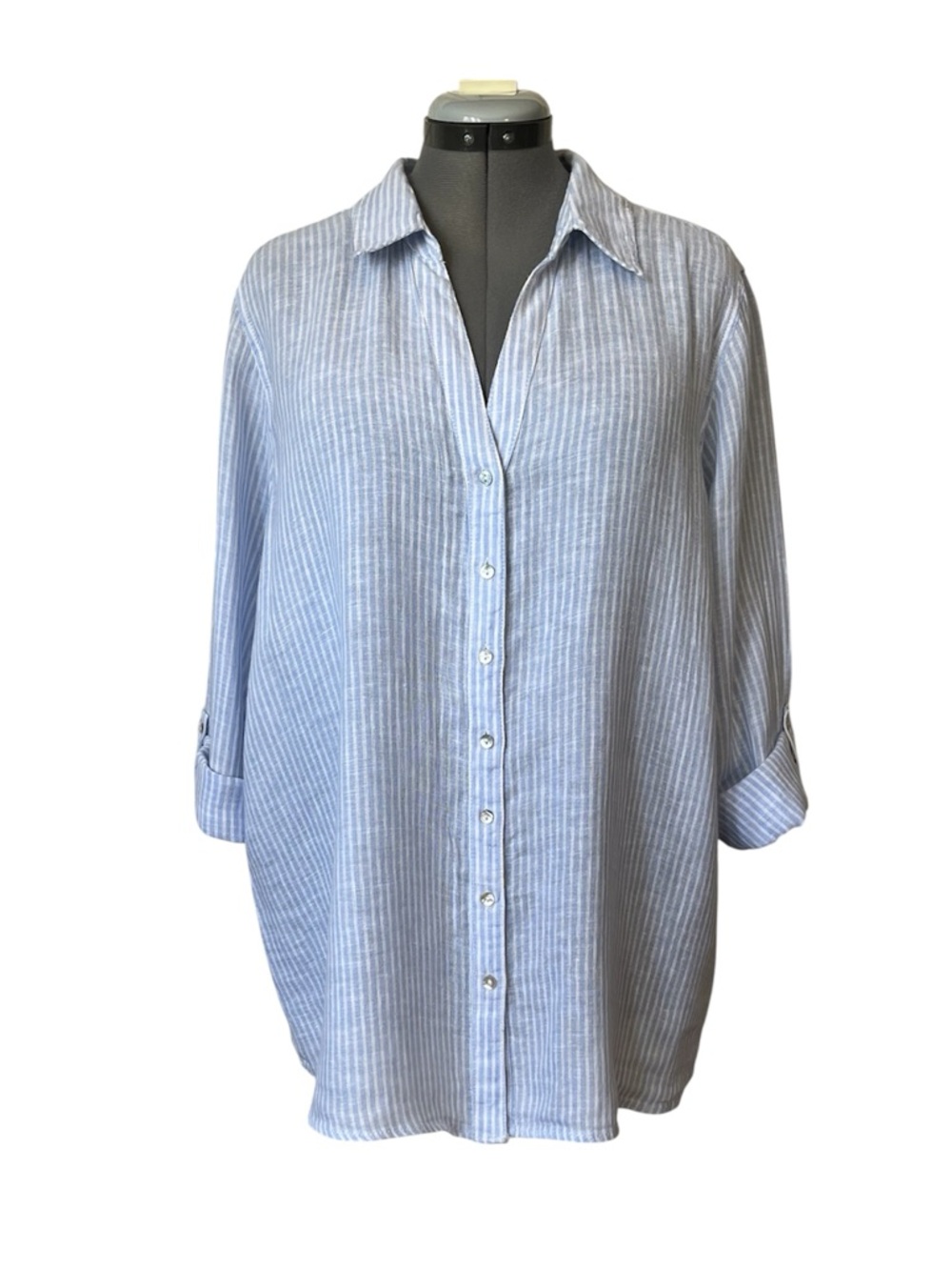 Jones & Co linen striped button front shirt